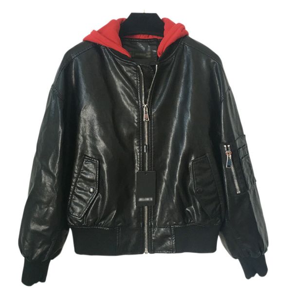 

ewq]2020 spring autumn new motor storm long sleeve hooded design ladies pu coats korean ladies loose black leather jacket qz650