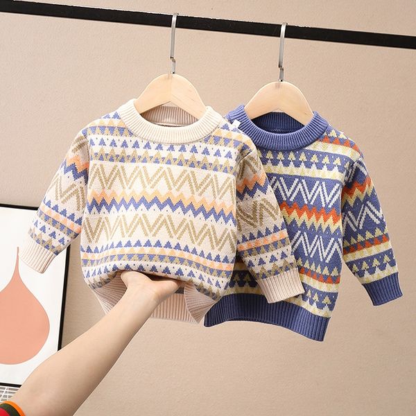 

1vnyo 2020 korean style sweater new classic round neck 2020 korean style children's sweater new classic pulloverjacquard pullover jacqu, Blue