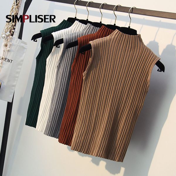 

women knitting vest sleeveless turtleneck pullovers female knitted 2020 summer thin sweaters white black green cool tees