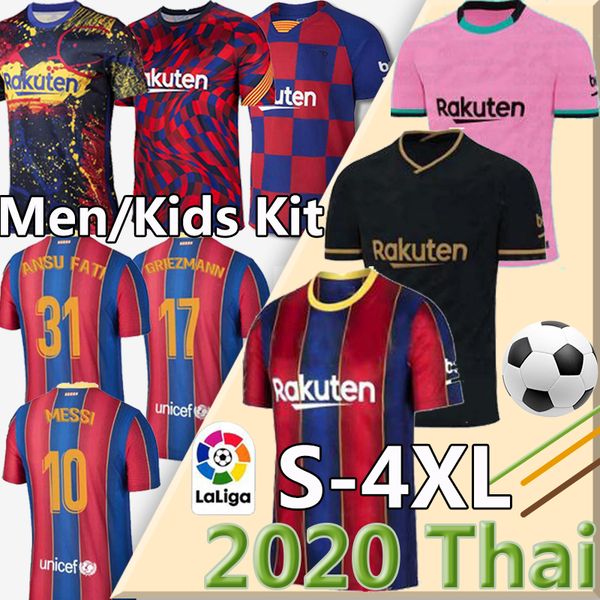 

fc barcelona soccer jersey 20 21 camiseta de futbol ansu fati 2020 2021 messi griezmann de jong maillots de football shirt men+kids kit, Black;yellow