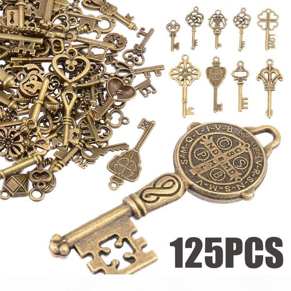 

125pcs antique old look bronze keys vintage diy pendant metal charms decorations pendant decor necklace diy hanging jewerly, Slivery;golden