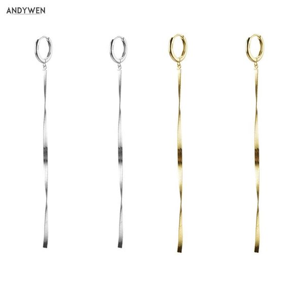 

andywen 925 sterling silver gold long chain earring plait line luxury women crystal luxury gold statement fashion party jewelry