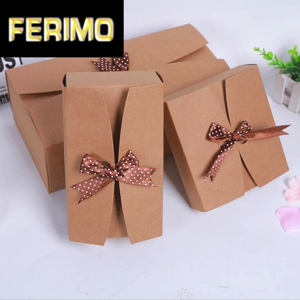 

20pcs european kraft paper gift box wedding candy cake packing box portable case with ribbon big sizes gift
