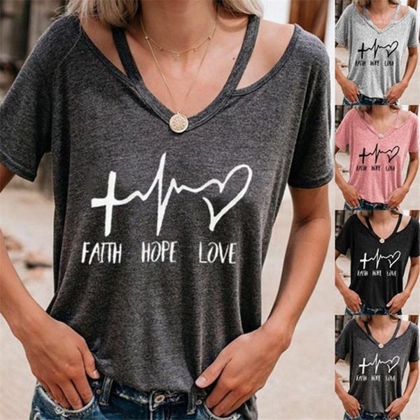 

любовь надежда сплошной цвет вскользь сыпучие летний женский дизайнер футболки с коротким рукавом холтер тройники письмо выдалбливают женщин, White