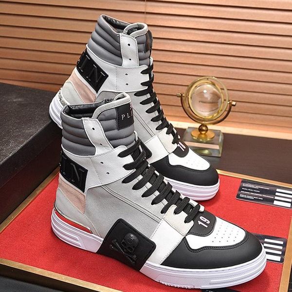 

new arrival phantom kick $hi -mixed materials sneakers mens shoes lightweight luxury sneakers plus size lace -up casual high men sho, Black