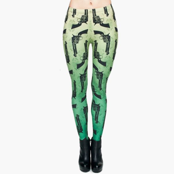 

fashion striped guns green 3d full printed leggings punk women legging stretchy trousers casual pants leggings, Black