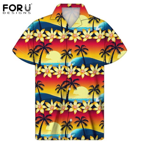 

forudesigns male fashion loose shirts summer hawaiian floral prints beach holiday male tun-down collar blouse masculina tee, White;black