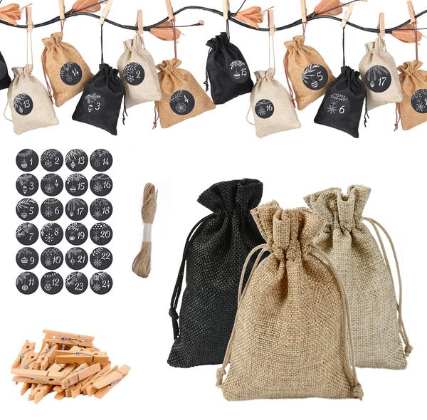 

burlap рождественский подарок сумка триколор белье экологичные рождественский календарь наклейка candy мешковины мешок