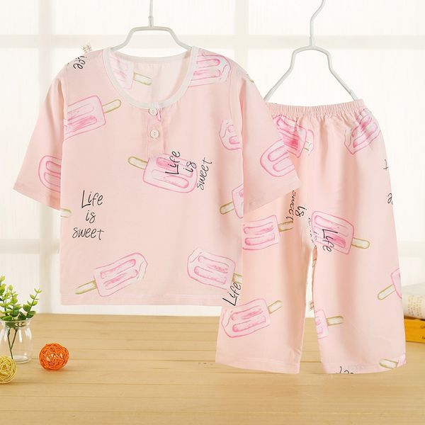 

tlip0 2020 children's cotton silk suit air conditioning home clothing boys' cotton silk sleeping suit girls' home clothes air, Blue;red