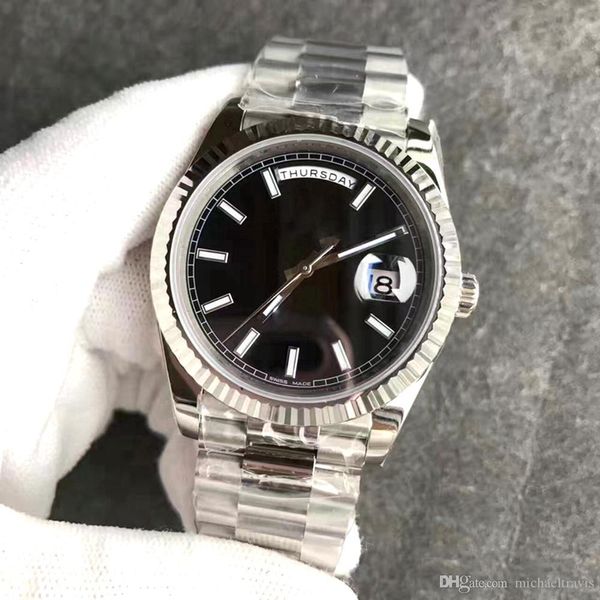 

2019 new president mens watch sweep automatic movement mechanical daydate silver stainess sapphire black face solid clasp men watches, Slivery;brown