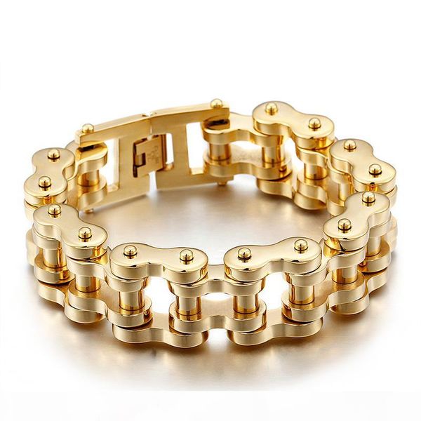 

sipping gnayy 201g heavyweight gold color stainless steel big biker motorcycle chain men's bracelet large bangle 9'' xma, Black