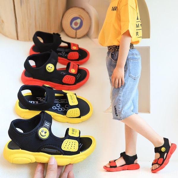 

smiley shoes shoes 2020 new children's and girls' sandals medium and large children's soft bottom sandals all-match fashion, Black;red