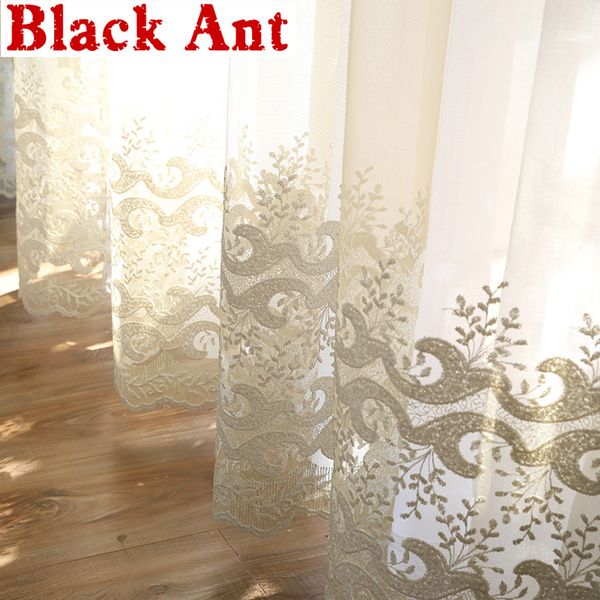 

curtain & drapes american pastoral beige embroidered milk silk gradient voile for bedroom living room kitchen tulle window screen m256#4