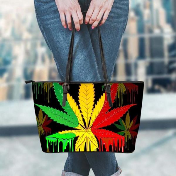 

forudesigns jamaica tropical leafweed leaves pattern fashion women handbags large capacity handle shopping bag for teen girl