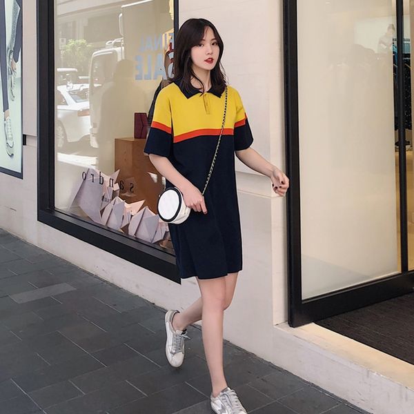 

i9zq0 женской средняя длина с короткими рукавами трикотажных платьев одежды свитер юбкой 2020 весна / летом нового свободным соответствующег, White;black