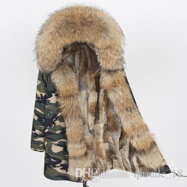 

brown fox fur trim threshold fur women snow coats brown rabbit fur lining camouflage long parkas, Black