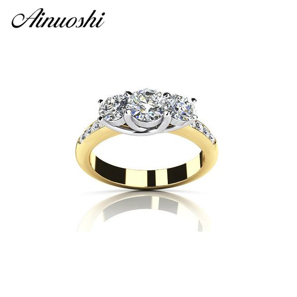 

fashion three stones yellow rings 925 sterling silver engagement lovers band for women fine bridal jewelry ring gift, Golden;silver