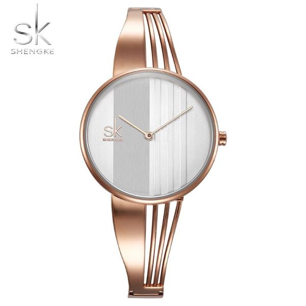 

2020 new shengke fashion lady quartz watch inner shadow 3d creative watch women relogio feminino rosegold openwork gift box saat, Slivery;brown