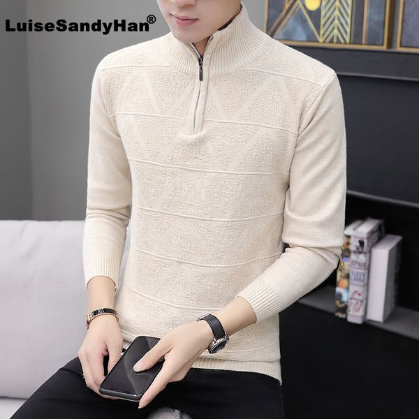 

slim solid color simple fashion knitted sweater man turtleneck zipper decoration commuting base sweater man pullover spring 2020, White;black