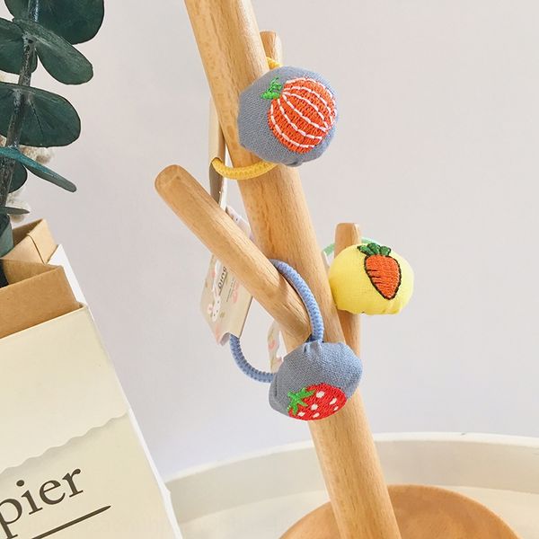 

mlqyp autumn new creative head children's rubber band fruit fabric embroidery ponytail rubber band fruit hair rope rope cute factory ha, Slivery;white