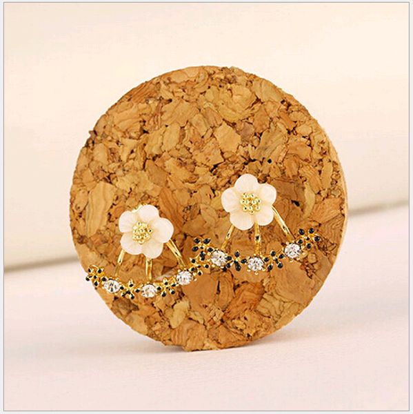 

anti allergic pure silver jewelry s 925 sterling silver daisy flower front and back two sided stud designer earrings, Golden;silver