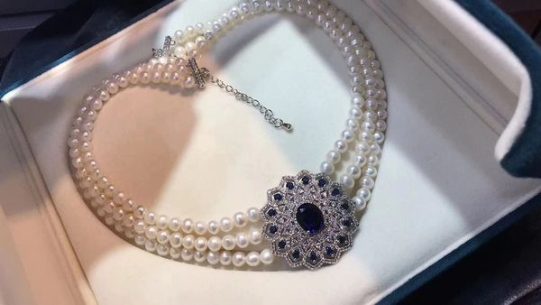 

new fashion 3 layer pearl necklaces cubic zircon micro pave setting women party accessories rhinestone with ing, Silver