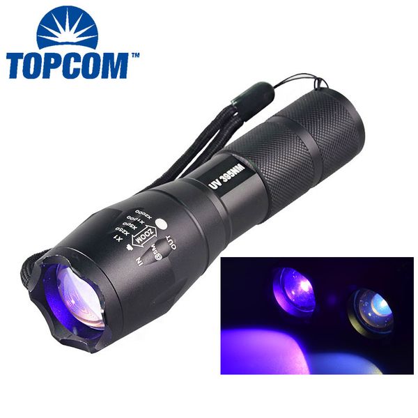 TopCom UV Light 365nm 395nm LED UV Um novo Uso Tactical Ultravioleta de Grau Uso 18650 Bateria