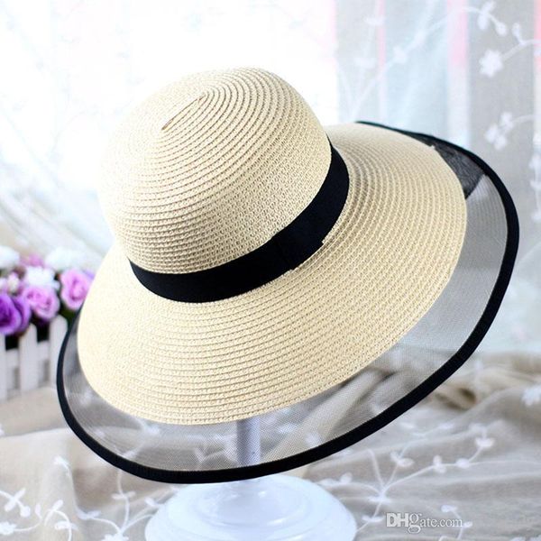 

summer outdoor women beach hats fashion wide brim hat for girls foldable sun protection female straw hats, Blue;gray