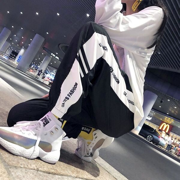 

women's cargo pants overalls woman joggers pants harajuku hip hop streetwear female techwear reflective sweatpants, Black;white