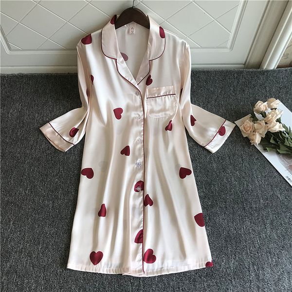 

summer new nightdress for women satin nightgowns nightie female sleepshirts silk cute nightshirts print half sleeve sleepwear, Black;red