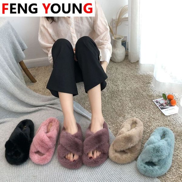 

2020 купон на flats дама меховой слайды зимней моду брачных тапочки теплой обуви женщина, Black