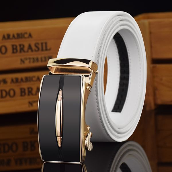 

personality automatic buckle designer white belts trousers belt men fashion cowskin casual waistband high quality, Black;brown