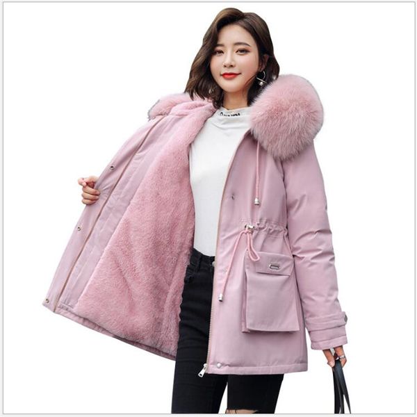 

women's down & parkas 2021 jackets female coat winter warm fur lining hooded jacket women big collar casaco feminino r711, Black