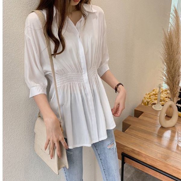 

summer clothes 2020 new fashion loose waist women's design white white shirt sense women's niche lightweight shirt base top