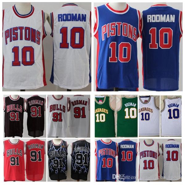 

men youth detroit pistons 10 rodman chicago bulls 91 rodman 73 rodman vintage embroidered jersey 04, Black;red