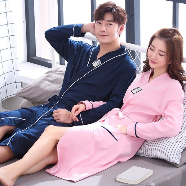 

qrhe2 couple japanese long clothes pajamashome pajamasbathrobe spring and autumn women's long sleeve cotton large size cotton men, Black;brown