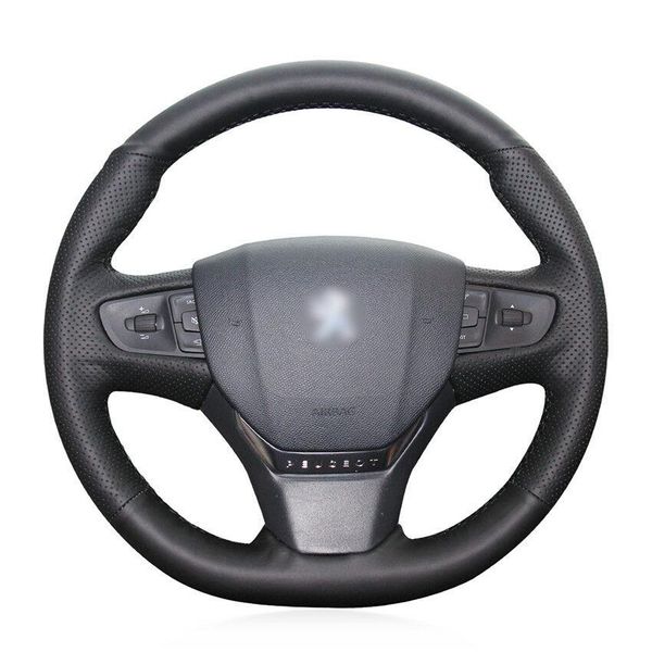

for peugeot 408 2014 car hand-sewn steering wheel cover black artificial leather