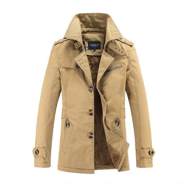 

warm winter windbreaker mid-length korean style coat men's fashion slim-fit fleece warm men's windbreaker trendy men, Tan;black