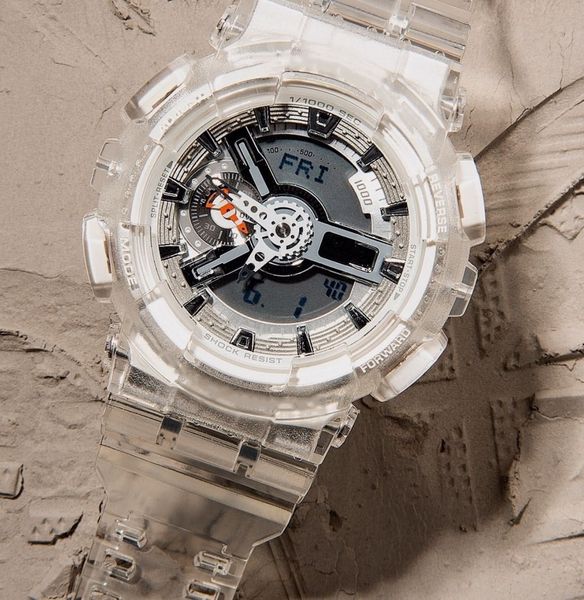 

men sport chronograph watches new square dial watch shock resistant waterproof transparent strap wristwatches good gift for man, Slivery;brown