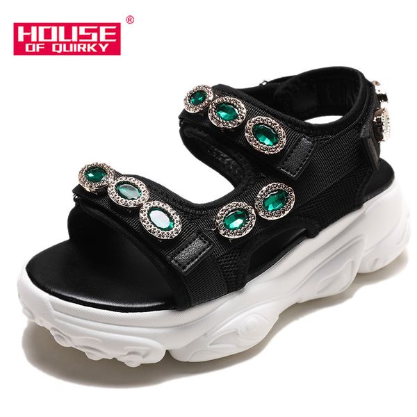 

summer women sports sandals 2020 new rhinestone open toe rome shoes woman comfortable casual shoes ladies outdoor beach, Black