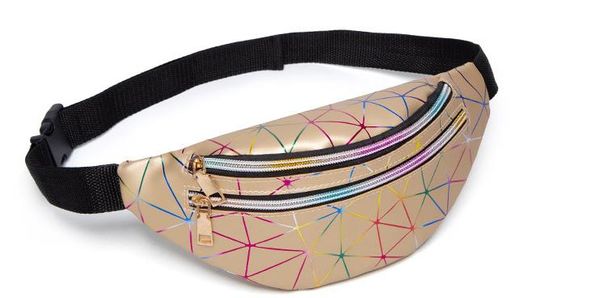 

women's personality laser colorful sports multi-layer waist bag 2020 diamond lattice cross-body chest bag