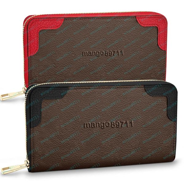 

womens clutch wallets genuine leather single zipper wallet clutch wristlet women travel long purse with dust bag, Red;black