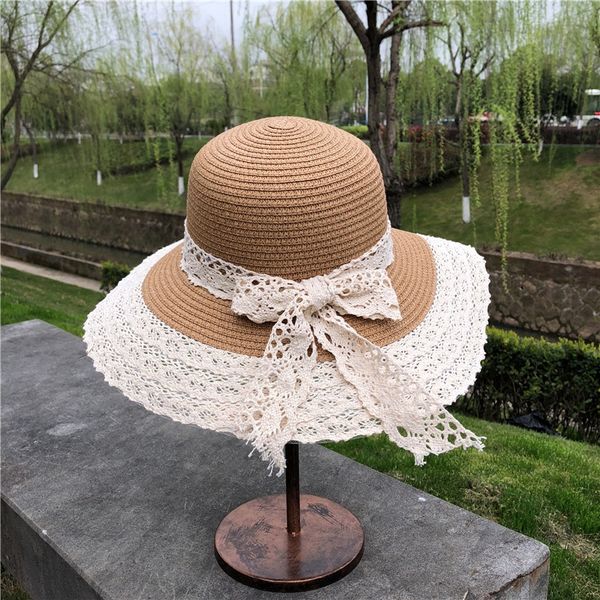

parent-child korean girl straw children travel sun princess sunscreen big brim baby bucket bucket straw fisherman hat fisherman hat, Yellow