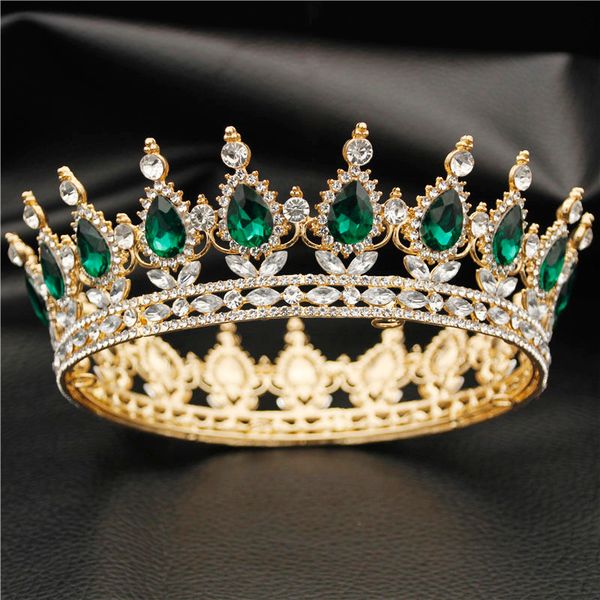 

crystal tiaras baroque round crown classic royal queen king crowns diadem prom wedding hair jewelry accessories y200727, White;golden