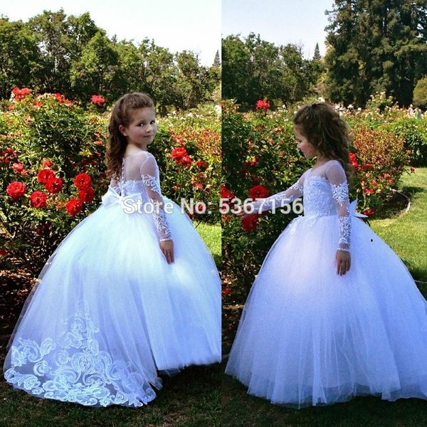 

long sleeve ball gown flower girls dresses beautiful holy communion dresses lace beaded puffy prom pageant dress for girls, Red;yellow