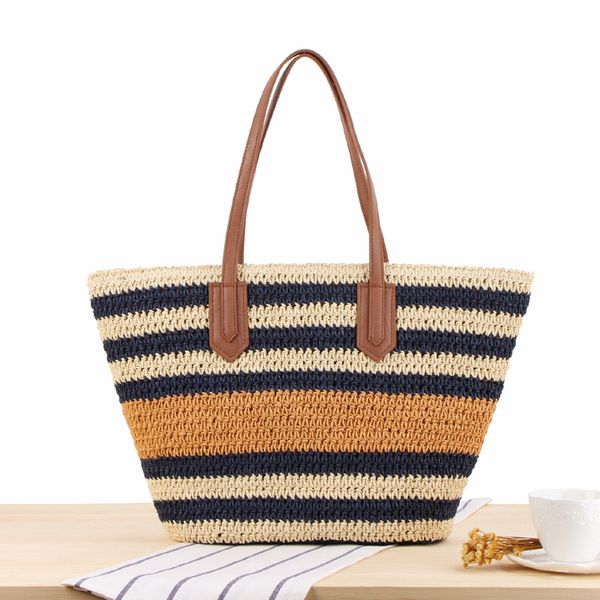 

stripe one shoulder straw woven bag women tote sling bags handbag beach holiday clutch purse