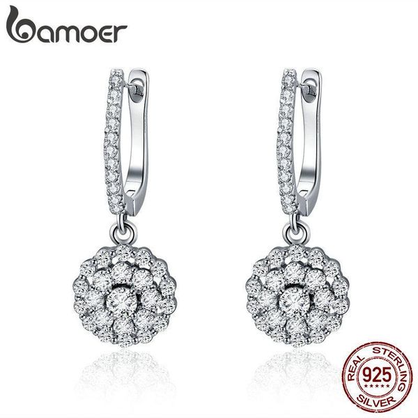 

bamoer authentic 925 sterling silver shining cubic zircon round circle drop earrings for women wedding engagement jewelry sce517 t200225