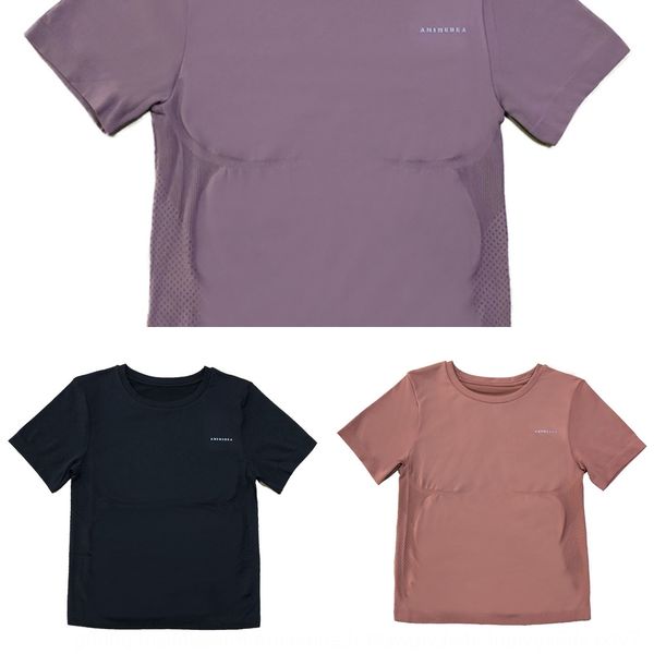 

o6ugv ami medea yoga clothes shorts t-shirt shorts letter sports women's short-sleeved quick-drying gym t-shirt running stretch tights, Black