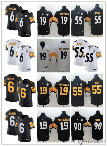 

mens womens youth pittsburgh steelers 19 juju smith-schuster 90 t.j. watt 6 devlin hodges 55 devin bush custom football jerseys, Black;red