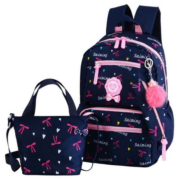 

new 3 sets kids schoolbag fashion cute girls backpacks flowers printing travel bagpack school bag canvas zipper school bags 2020